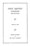 Bulletin - Feb. 21, 1954 - Rev. John Lawrence by First Baptist Church Shelby