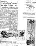 Institution Created As High School Unit News Clipping by Unknown