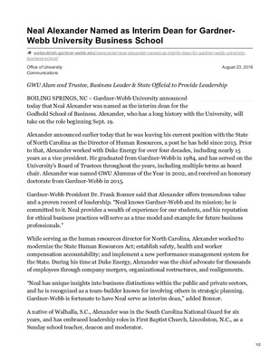 "Neal Alexander Named as Interim Dean for Gardner-Webb University Busin ...
